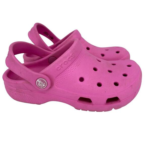 Crocs Clog Sandals Junior Girls Size 1 Pink Iconic Comfort Classic Heel Strap - Picture 1 of 8